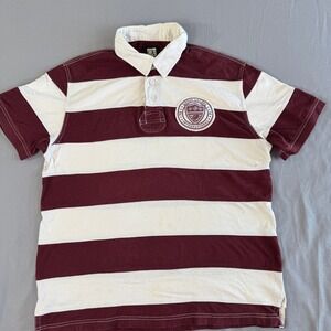OP Rugby Shirt Large Mens League‎ International Stripe Polo Burgundy Cream